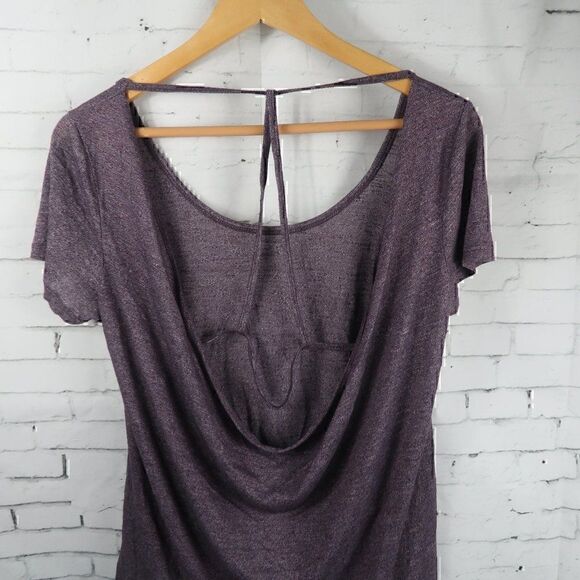 BALANCE COLLECTION PLUM SHORT SLEEVE STRAPPY WATERFALL BACK YOGA TOP SIZE MEDIUM - Picture 7 of 8